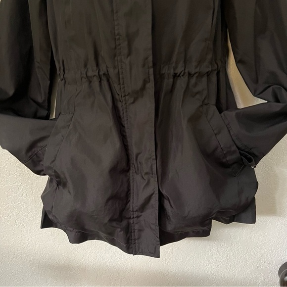 A New Day black mid length zipper snap hoodie windbreaker pockets cinch waist XS - Picture 13 of 14